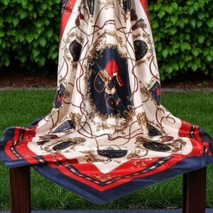 New "American Vintage" Elegant Baroque Carriage Ornate Silky Scarf